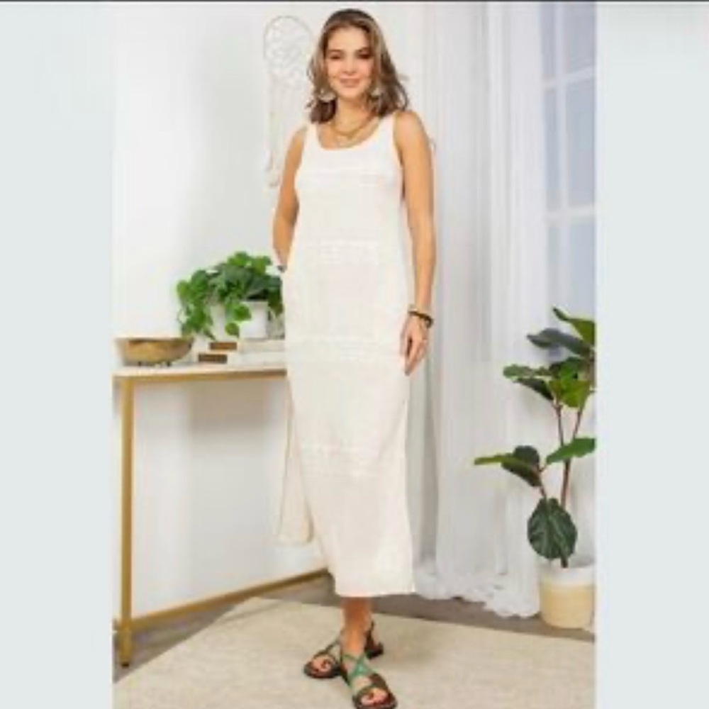 Young Threads Linen Full Length Embroidered Dress NWT Size XL